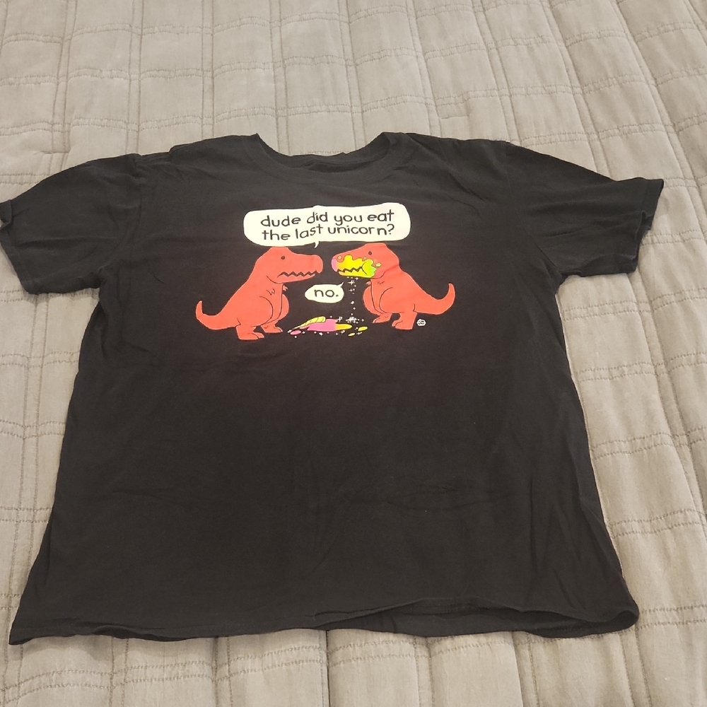 Playful Black Tee with Dinosaur Graphic Size L!